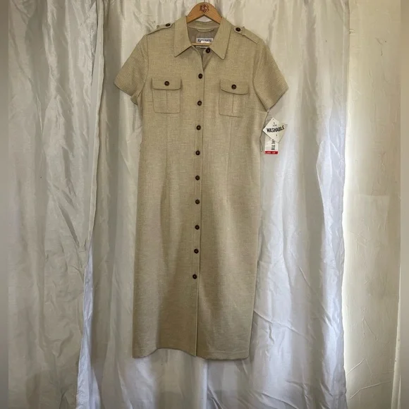 knee length dresses for ladies Eilis Short Sleeve Button Down Maxi Dress - Brown Stripe
